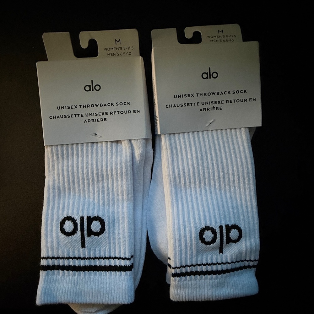 alo Yoga Unisex Throwback Sock White/Black 2 Pair, NWT